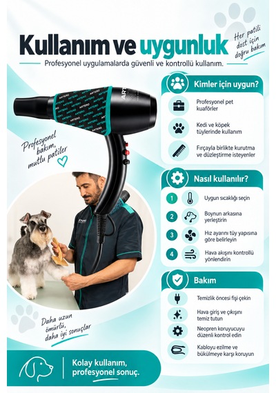 Artero Snake Boyun Koruyucu Kılıflı Pet Kuaför Kurutma Ve Fön Makinesi