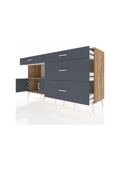 Hyperion Konsol Tek Raflı 4 Çekmeceli 2 Kapaklı 176x44x99 Çam-ant Çam-antrasit Hyperion Konsol Tek Raflı 4 Çekmeceli 2 Kapaklı 176x44x99 Çam-ant Çam-antrasit