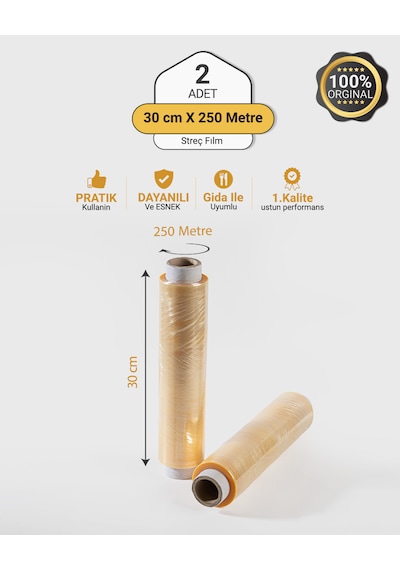 2 Adet 30cm X 250mt Gıda Streç Film Yemekçiler Çiğ Köfteciler Ve Şarküteriler Için 1.kalite