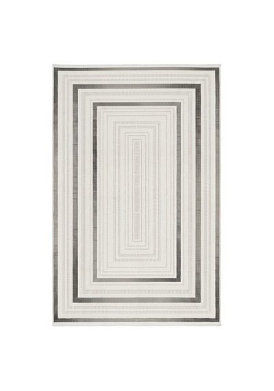 Merinos Vista Beyaz Renk Gri Çok Çerçeveli %100 Akrilik Yumuşak Dokulu Salon Oturma Odası Halısı 76591-95