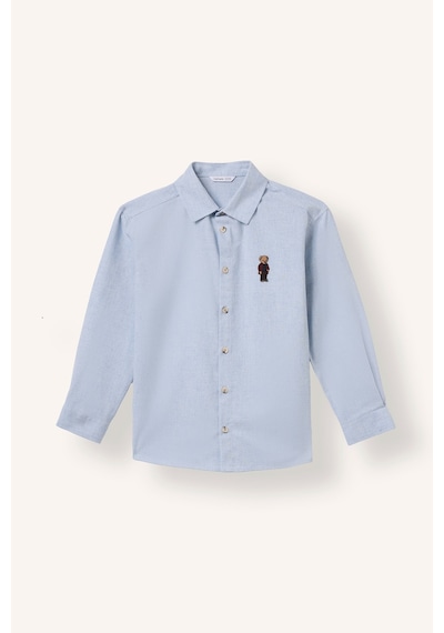Defacto Oversize Ayıcık Nakışlı Klasik Yaka Flanel Uzun Kollu Gömlek Erkek Çocuk F3995a826wnbe212 Mavi-be212