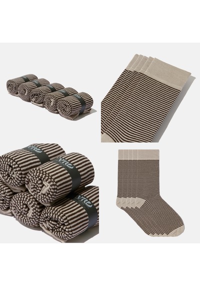 Dikişsiz Bambu Çorap Düz Bej Renk Çizgi Detaylı Çember Desenli Erkek Çorap Kutulu 5 Çift Premium Uzun Çorap Soket Çorap Bambu Mix