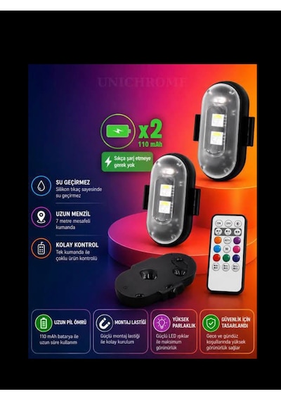 Kablosuz Ayak Altı Led Şarjlı 2 Adet Su Geçirmez Kolay Kontrol 0