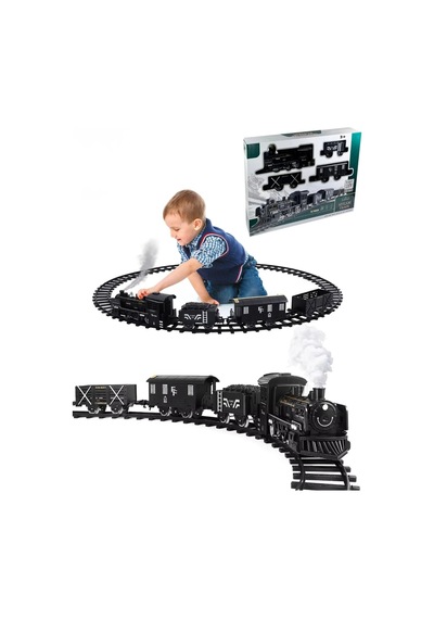 Oyuncak Pilli Raylı Tren Seti - Gerçekçi Buhar, Işık Ve Ses Efektli - 15 Parça Büyük Boy 135x75 Cm
