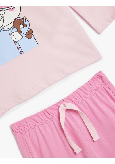 Koton Pijama Takımı Tavşan Baskılı Uzun Kollu Pamuklu Pembe 5wlk40017mk Gülkurusu