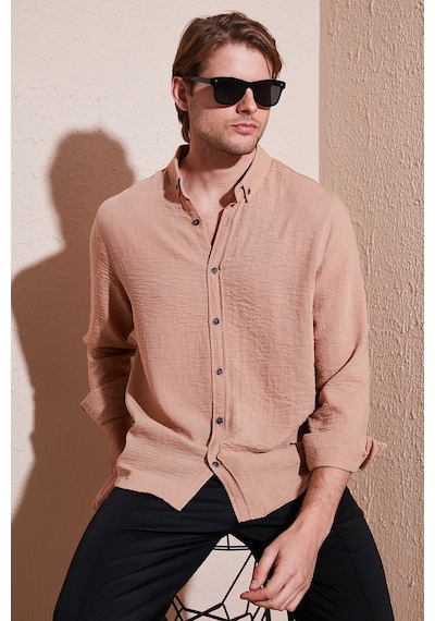 Buratti Regular Fit Uzun Kollu Düğmeli Yaka Erkek Gömlek Cf25S116777 Kahve