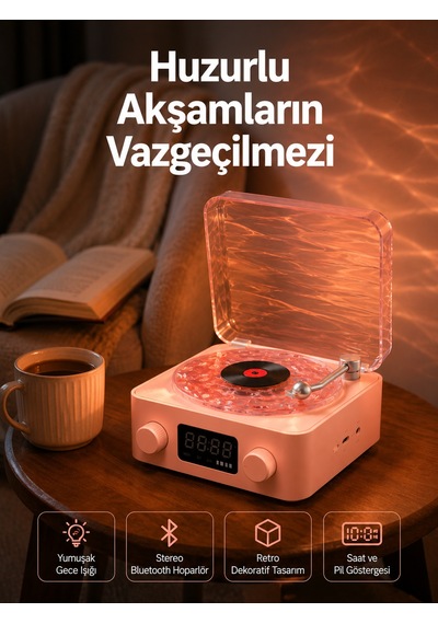 Vintage Tarz Bluetooth Hoparlör Gece Işığı Ve Zaman Göstergeli Yeni Nesil - Lisinya