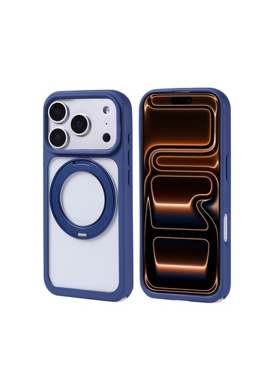Zore Apple iPhone Uyumlu 17 Pro Max Kılıf M-safe Şarj Özellikli Standlı Omsy Piza Silikon Kapak - Lacivert