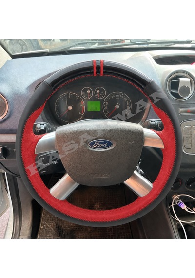 Ford Fiesta Mk5 Dikme Direksiyon Kılıfı Parlak Siyah Kırmızı Detaylı Kırmızı Çift Yüzük Ve Dikiş 2006-2008