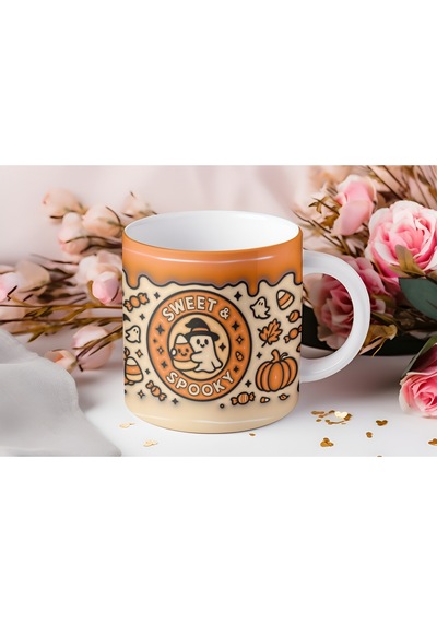 Sweet & Spooky Halloween Kupa Tatlı Ve Korkunç Temalı 3d Görünümlü Kabartmasız Bardak Beyaz