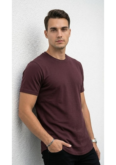 Plus Scorpion Erkek Slim Fit Basic Tişört Esnek, Terletmeyen Pike Dokulu Kumaş Kahverengi