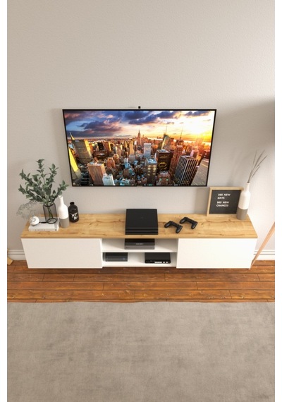 B3 Concept Nort Serisi Beyaz & Safir Meşe 2 Kapaklı Duvar Tipi Tv