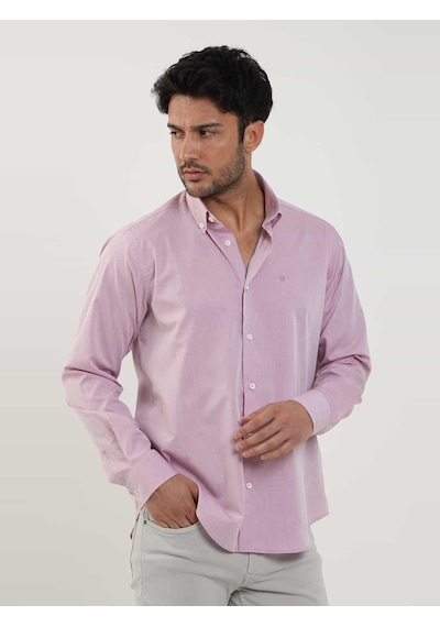 Dufy Bordo Erkek Regular Fit Düz Brent Düğmeli Yaka Uzun Kol Gömlek - 102224-bordo Bordo