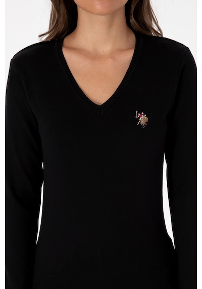 U.S. Polo Assn. Kadın Siyah V Yaka Basic Kazak 50307727-VR046