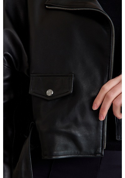 Oversize Biker Bayan Deri Ceket Vb-8 Bk-2518 - 23350 Siyah