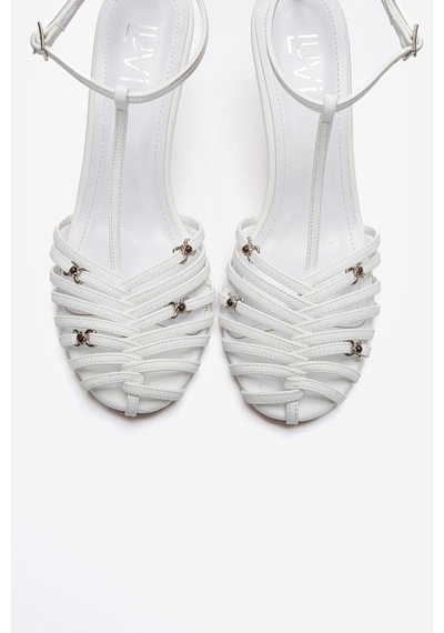 Luvishoes Ovıer Beyaz Cilt Aksesuarlı Kadın Topuklu Ayakkabı