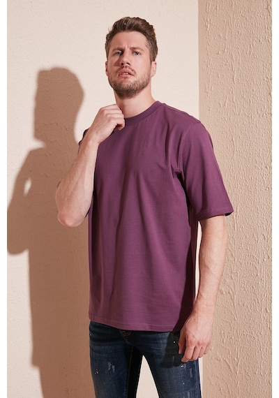 Buratti Pamuklu Oversize Bisiklet Yaka Basic Erkek T Shirt 5902365 Mürdüm