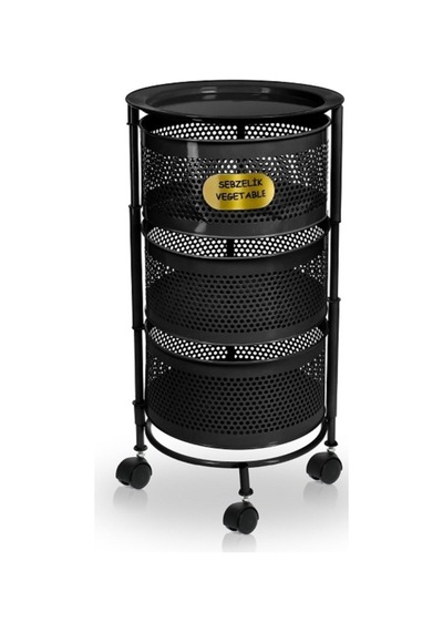 River World Tekerlekli Rengi Siyah Açılabilen 3 Katlı Çok Amaçlı Metal Raf Mutfak, Balkon, Kiler Çok Renkli