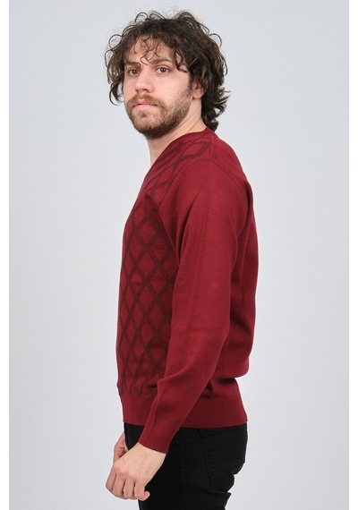 Pave Erkek V Yaka Desenli Yün Kazak 4539072 Bordo Bordo