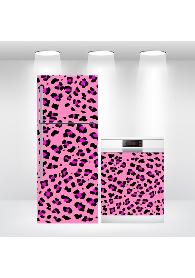 Buzdolabı Ve Bulaşık Makinesi Kapak Folyo Kaplama Pembe Leopar
