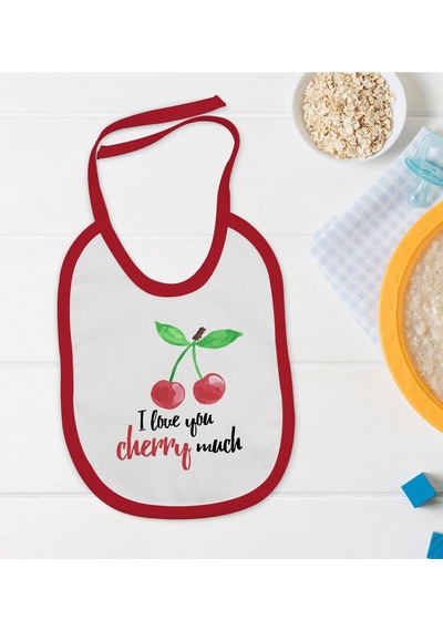BK Kids I Love Cherry Much Tasarımlı Kırmızı Bebek Mama Önlüğü-1 Kırmızı