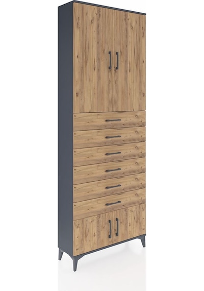 Arges Dolap 3 Raflı 6 Çekmeceli 4 Kapaklı 88x30x243 Antrasit-çam Antrasit