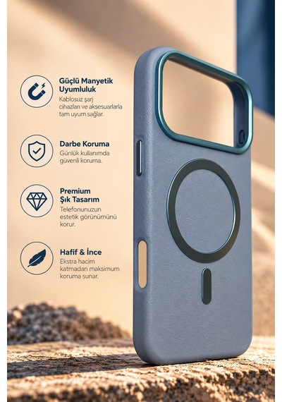 Premium Vegan Deri Kılıf Nar Cover İphone 17/18 Pro Max İle Uyumlu Magsafe