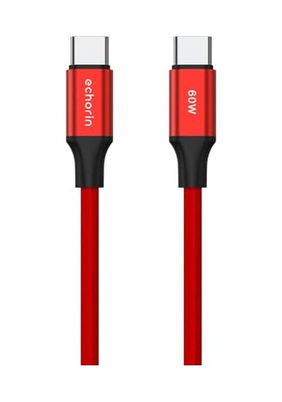Usb C'den Usb C'ye 60w, 2.4a, 1m, Pd 2.0, Çift Kat Örgülü Hızlı Şarj Ve Data Kablosu Kırmızı, 1 Metre Genel