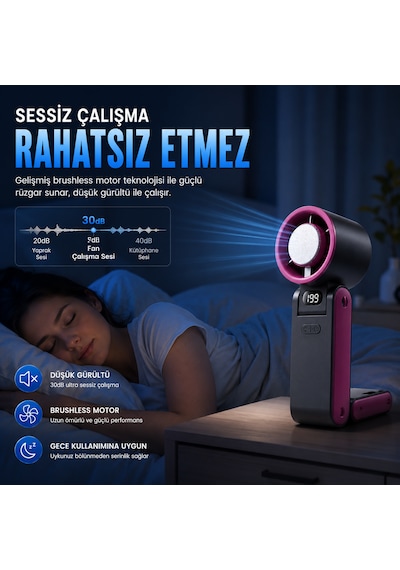 Y19s Taşınabilir Turbo Fan 199 Kademeli Şarjlı Mini Vantilatör Led Ekranlı Sessiz El Fanı