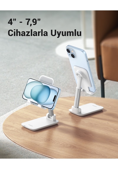 Ugreen Katlanabilir Çok Açılı Yükseklik Ayarlı Telefon Standı, Beyaz, 20434