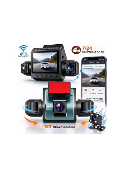 4 Kameralı Araç İçi Kamera Lcd Ekranlı 360 1080p Hd Gece Görüşü, G Sensor, Park, Döngü Kayıt Wdr, Uygulama Kontrol