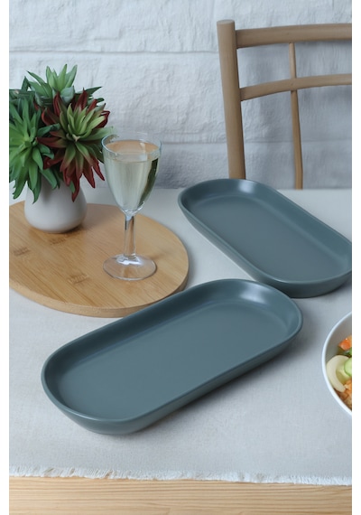 Keramika Mat Yeşil Noyan Kayık Tabak 26 Cm 2 Adet 322