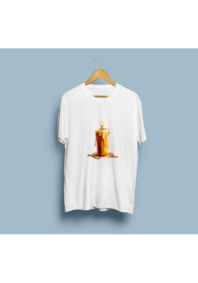 Oversize Erimiş Mum Tasarım Unisex T-shirt Beyaz