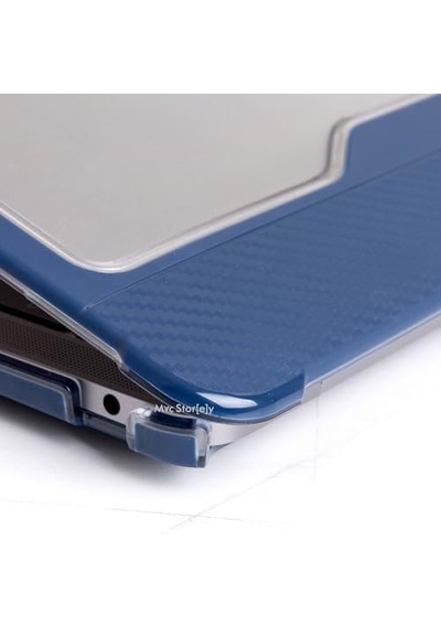 Macbook Air A1932 Uyumlu 13 İnç Outdoor Karbon Fiber Sert Kapak Darbe Emici Şeffaf Koruma Mavi