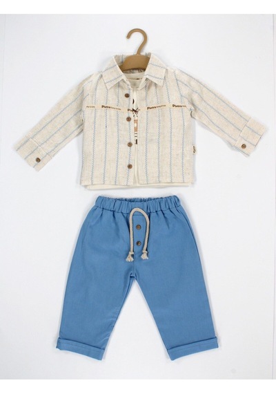 Babyhola Erkek Bebek Bayramlık Takım Araba Baskılı Müslin Kumaş Set 2215 Mavi