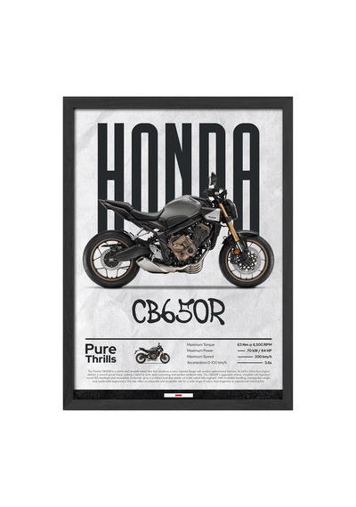 Honda Cb650r Siyah Ahşap Çerçeveli Poster, Dekoratif Motosiklet Duvar Tablosu