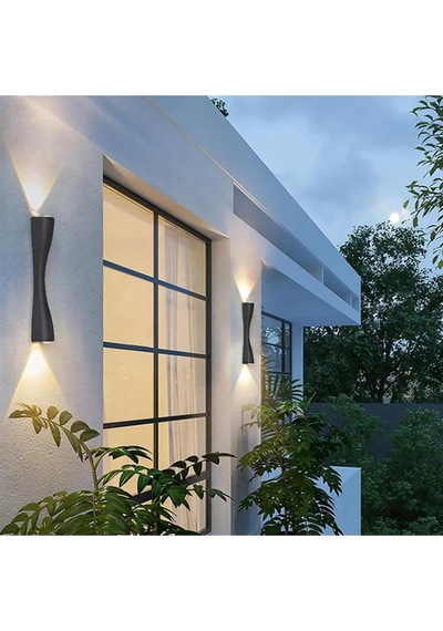 Modern Yaratıcı Yukarı Aşağı Led Dış Mekan Duvar Lambası Ip65 Su Geçirmez Alüminyum İç Mekan/dış Duvar Aydınlatması Bahçe Merdiven Veranda İçin Siyah Sıcak Işık, 35 Cm