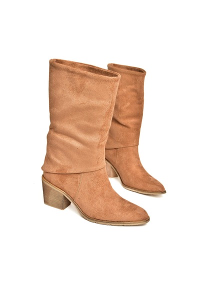 Fox Shoes T936042502 Taba Kalın Alçak Topuklu Kadın Bot Taba-Süet Taba