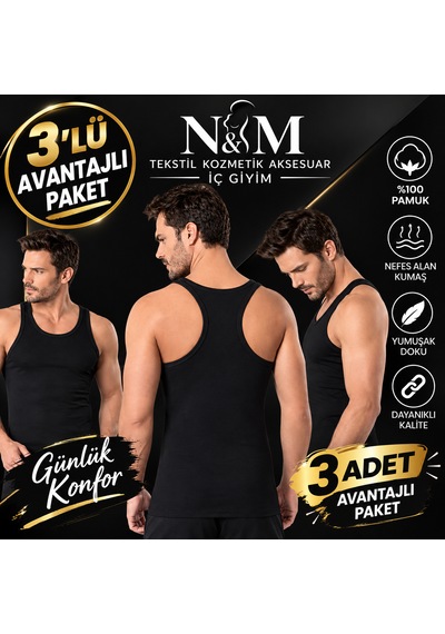 Erdem Erkek Siyah Likralı Sporcu Atlet-3'lü Paket- 1121sw