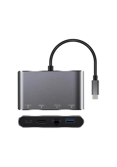 4In1 Type C To Usb 3.0 + Hdmi + Gigabit Ethernet + Type-C Adaptör (539269031)