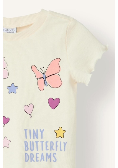 Defacto Baskılı Kıvırcık Kenarlı Fitilli Kaşkorse Şortlu 2li Pijama Takımı Kız Bebek H9310a526smwt46 Beyaz-wt46