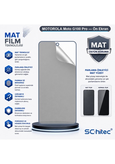 Schitec Moto G100 Pro Uyumlu Ön Yüzey Mat Hidrojel Ekran Koruyucu 11294872