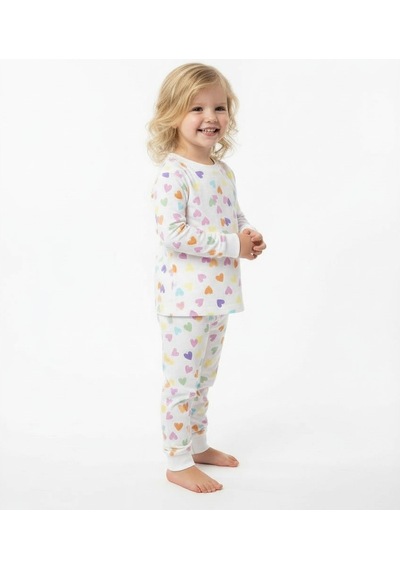Kalp Desenli Kız Çocuk Pijama Takım St09656 KREM