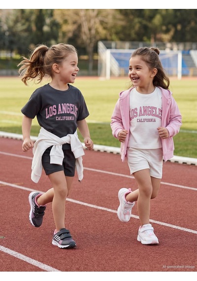 Civil Girls Los Angeles Baskılı Şortlu 2-5 Yaş Takım - Ekru