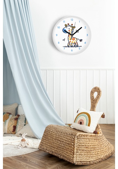 Sevimli Zürafa Çizimli Çocuk Odası Duvar Saati - 42cm - Önü Camlı Beyaz Kasa - Sessiz Mekanizma-jh1099 Beyaz