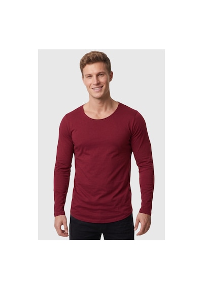 Deepsea Erkek Bordo %95 Pamuk Slim Fit Kesik Açık Yaka Likralı Penye Sweatshirt Oval Kesim 2602299