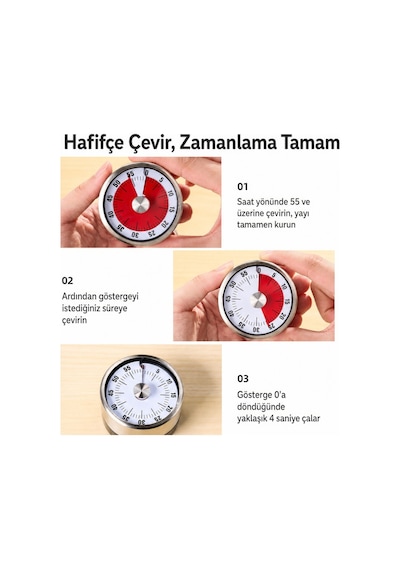 Gri Metal Mekanik Mıknatıslı Klasik Zilli Mutfak Zamanlayıcı Timer Thr395by