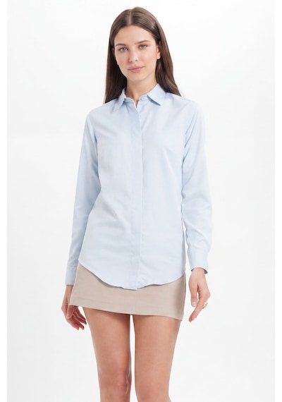Tudors Kadın Slim Fit Dar Kesim Vucüda Oturan Uzun Kollu Gizli Düğme Detaylı Mavi Basic Gömlek-41569