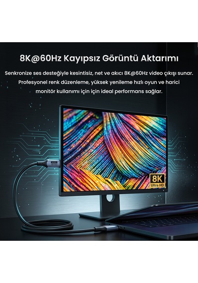 Veggieg 100w 5a Usb 3.2 Gen2 20 Gbps 8k 60hz Type-c Görüntü Şarj Ve Data Kablosu 1 Metre