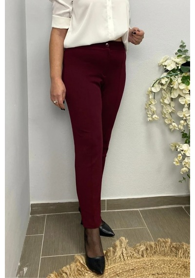 Mia Butik Dertsiz Büyük Beden Bordo Toparlayıcı Kumaş Pantolon Bordo